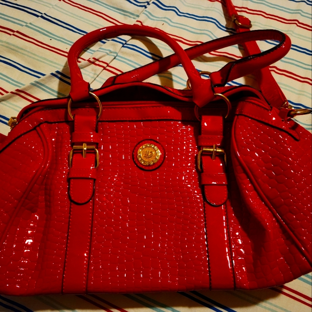 Red Snake Print 4 Piece Handbag Set